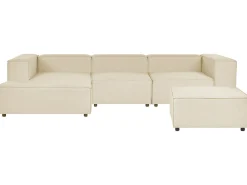 Hot Beliani Divano angolare modulare 3 posti APRICA Lino sintetico Beige con ottomana Lato destro Beige Nero