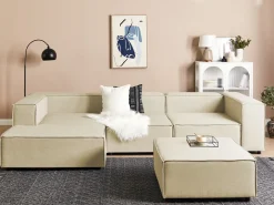 Hot Beliani Divano angolare modulare 3 posti APRICA Lino sintetico Beige con ottomana Lato destro Beige Nero