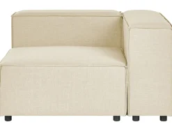 Hot Beliani Divano angolare modulare 3 posti APRICA Lino sintetico Beige con ottomana Lato destro Beige Nero