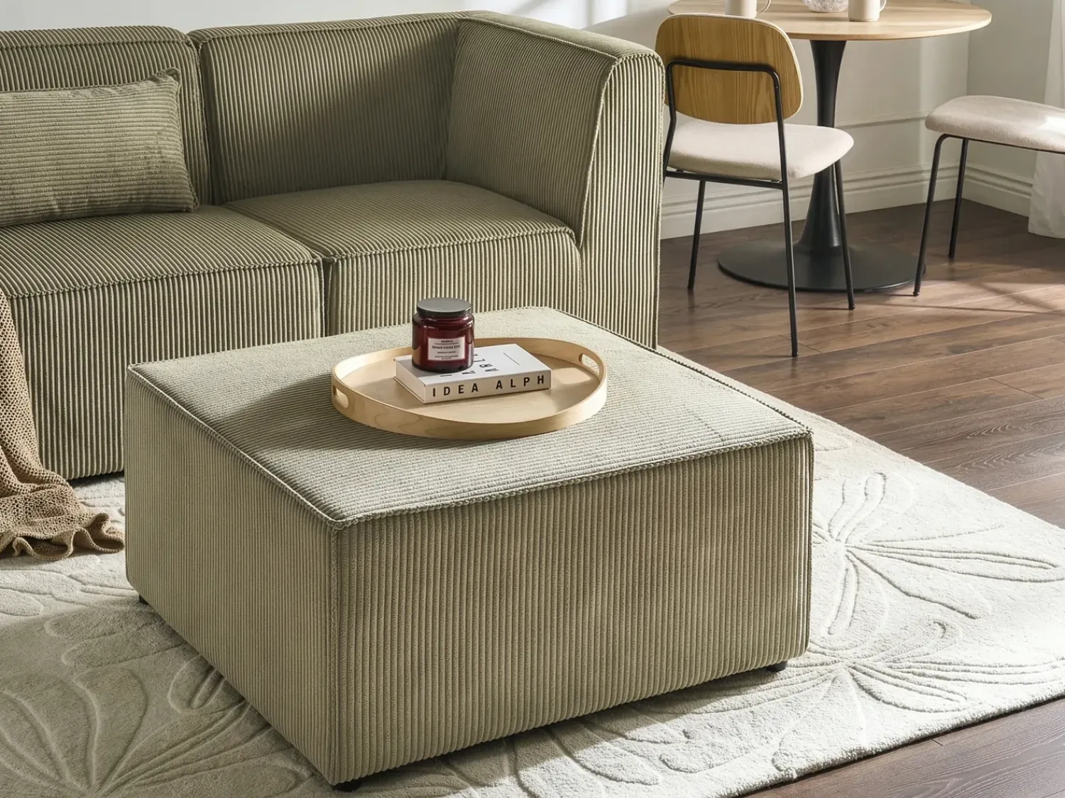 Outlet Beliani Divano angolare modulare 4 posti LEMVIG Velluto a coste con ottomana Lato Sinistro Verde
