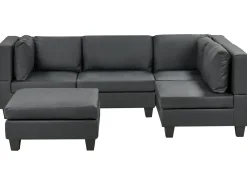 Outlet Beliani Divano angolare modulare 4 posti UNSTAD Pelle sintetica Nero con ottomana Nero Nero