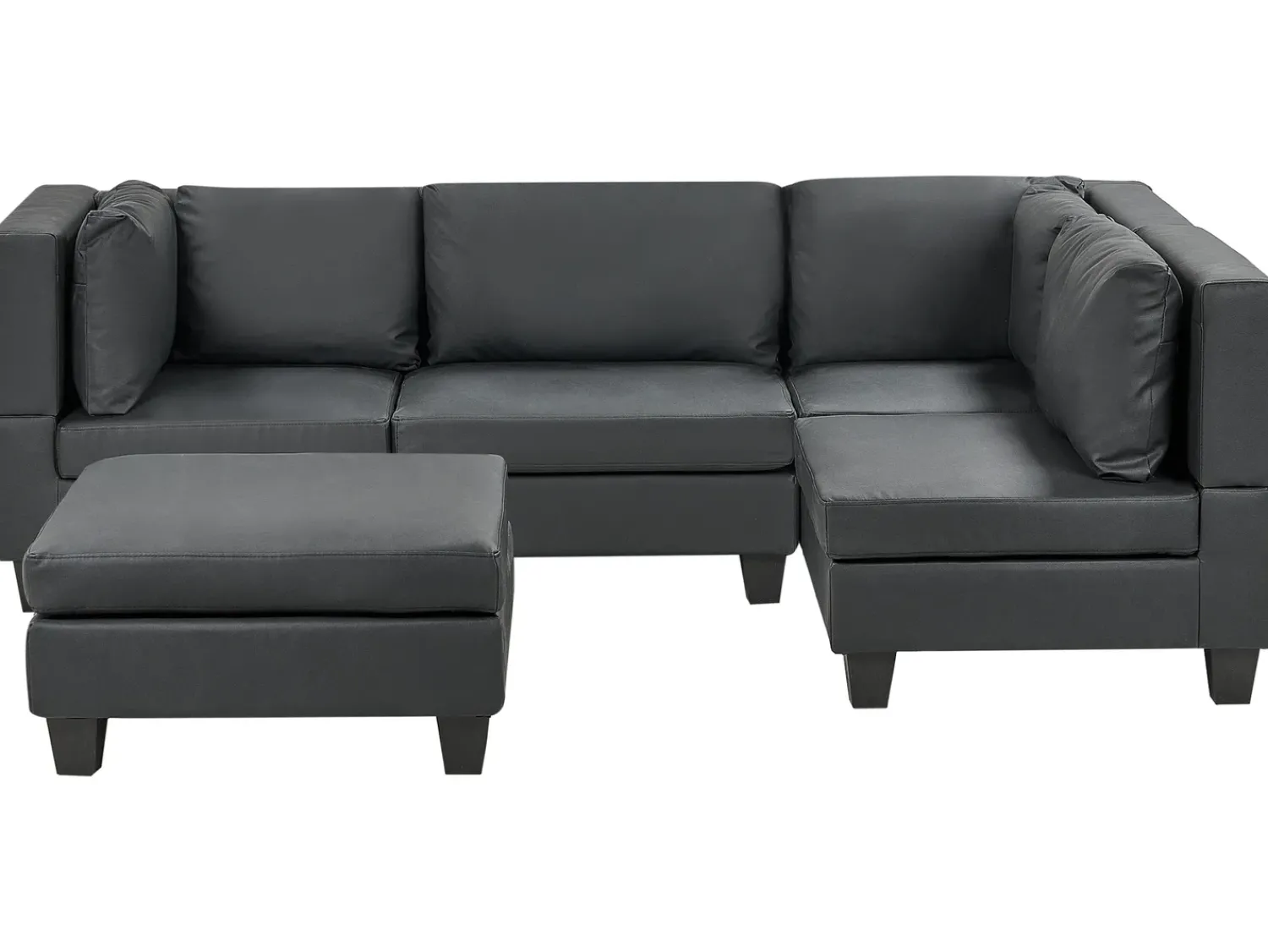 Outlet Beliani Divano angolare modulare 4 posti UNSTAD Pelle sintetica Nero con ottomana Nero Nero