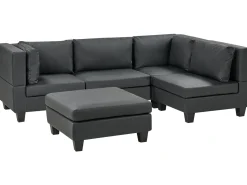 Outlet Beliani Divano angolare modulare 4 posti UNSTAD Pelle sintetica Nero con ottomana Nero Nero