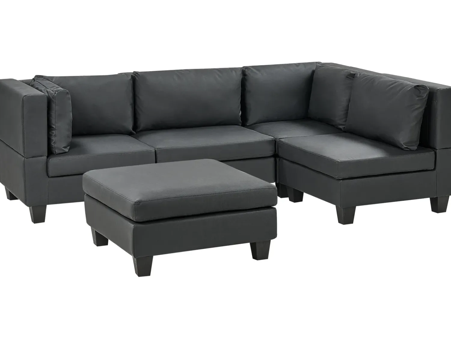 Outlet Beliani Divano angolare modulare 4 posti UNSTAD Pelle sintetica Nero con ottomana Nero Nero