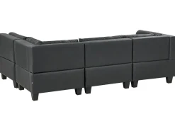 Outlet Beliani Divano angolare modulare 4 posti UNSTAD Pelle sintetica Nero con ottomana Nero Nero