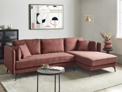 Discount Beliani Divano angolare 3 posti ALTAN Tessuto Bordeaux Lato Sinistro Rosso Grigio