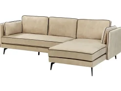 New Beliani Divano angolare 3 posti ALTAN Velluto Beige Lato Sinistro Beige Nero