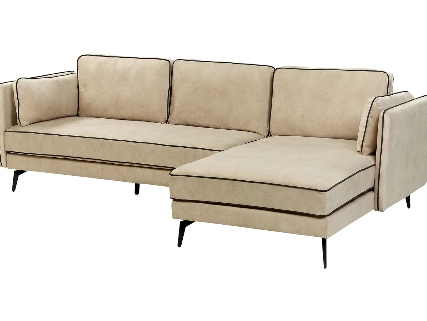 New Beliani Divano angolare 3 posti ALTAN Velluto Beige Lato Sinistro Beige Nero
