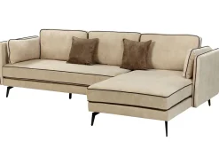 New Beliani Divano angolare 3 posti ALTAN Velluto Beige Lato Sinistro Beige Nero