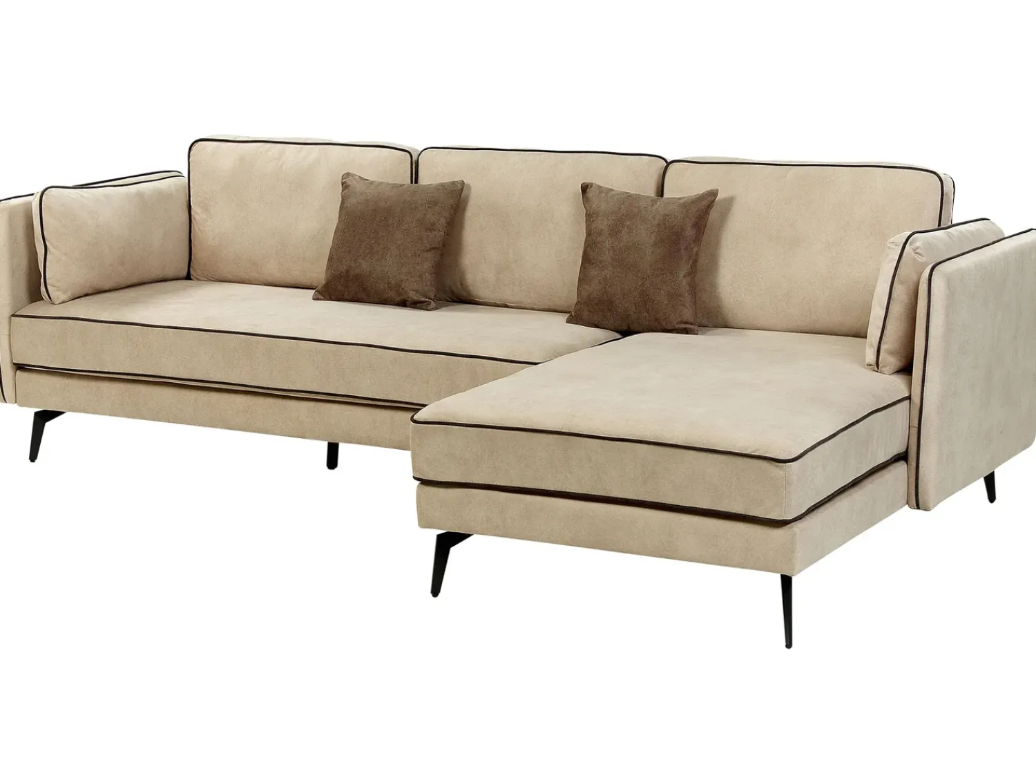 New Beliani Divano angolare 3 posti ALTAN Velluto Beige Lato Sinistro Beige Nero