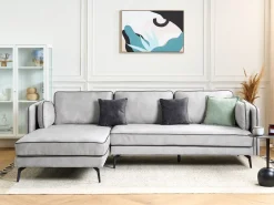 Best Beliani Divano angolare 3 posti ALTAN Velluto Grigio chiaro Grigio Nero
