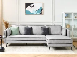 Clearance Beliani Divano angolare 3 posti ALTAN Velluto Grigio chiaro Grigio Nero
