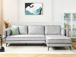 Clearance Beliani Divano angolare 3 posti ALTAN Velluto Grigio chiaro Grigio Nero
