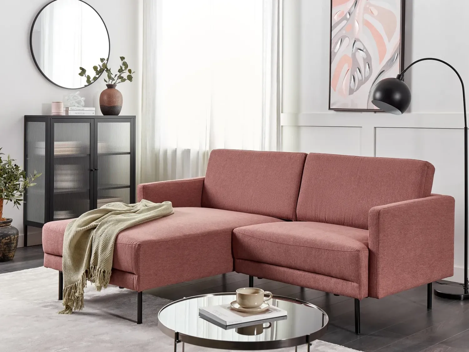 Discount Beliani Divano angolare 2 posti BREDA Tessuto Rosa Lato destro Rosa Nero