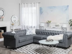 Best Beliani Divano angolare 6 posti CHESTERFIELD Tessuto Grigio Marrone Grigio