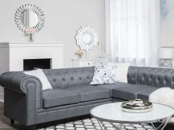 Best Beliani Divano angolare 6 posti CHESTERFIELD Tessuto Grigio Marrone Grigio