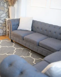 Best Beliani Divano angolare 6 posti CHESTERFIELD Tessuto Grigio Marrone Grigio