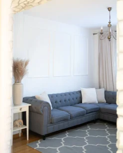 Best Beliani Divano angolare 6 posti CHESTERFIELD Tessuto Grigio Marrone Grigio