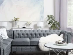 Best Beliani Divano angolare 6 posti CHESTERFIELD Tessuto Grigio Marrone Grigio