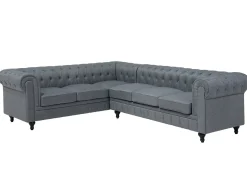 Best Beliani Divano angolare 6 posti CHESTERFIELD Tessuto Grigio Marrone Grigio