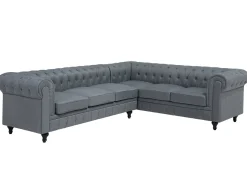 Discount Beliani Divano angolare 6 posti CHESTERFIELD Tessuto Grigio Marrone Grigio