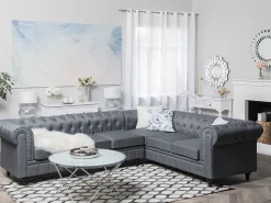 Discount Beliani Divano angolare 6 posti CHESTERFIELD Tessuto Grigio Marrone Grigio