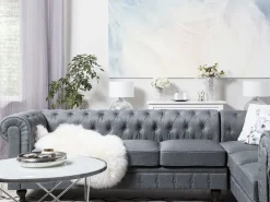 Discount Beliani Divano angolare 6 posti CHESTERFIELD Tessuto Grigio Marrone Grigio