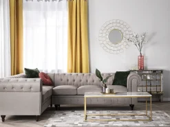Online Beliani Divano angolare 6 posti CHESTERFIELD Tessuto Beige Lato destro Beige Marrone