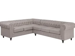 Online Beliani Divano angolare 6 posti CHESTERFIELD Tessuto Beige Lato destro Beige Marrone