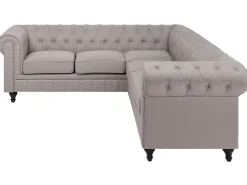 Online Beliani Divano angolare 6 posti CHESTERFIELD Tessuto Beige Lato destro Beige Marrone