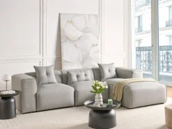 Outlet Beliani Divano angolare 3 posti DOLVA Tessuto Grigio chiaro Grigio Nero