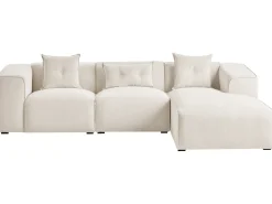 Clearance Beliani Divano angolare 3 posti DOLVA Velluto a coste Bianco sporco Bianco Nero