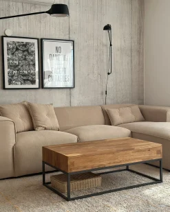 Discount Beliani Divano angolare 3 posti DOLVA Velluto a coste Beige Beige Nero