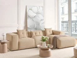 Discount Beliani Divano angolare 3 posti DOLVA Velluto a coste Beige Beige Nero