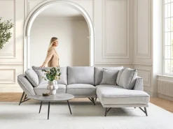 Discount Beliani Divano angolare 3 posti ELGA Lino Grigio chiaro Grigio Nero