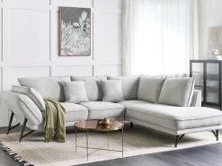 Discount Beliani Divano angolare 3 posti ELGA Lino Grigio chiaro Grigio Nero