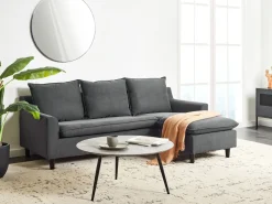 Outlet Beliani Divano angolare 3 posti ELVENES Tessuto Grigio scuro Marrone Grigio