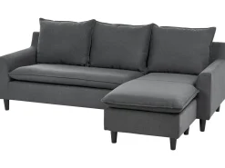 Outlet Beliani Divano angolare 3 posti ELVENES Tessuto Grigio scuro Marrone Grigio