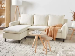 Online Beliani Divano angolare 3 posti ELVENES Tessuto Beige chiaro Beige Nero