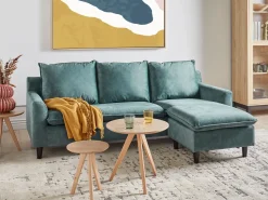 Discount Beliani Divano angolare 3 posti ELVENES Velluto Foglia di tè Blu Nero