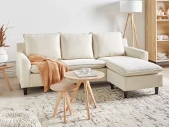 New Beliani Divano angolare 3 posti ELVENES Tessuto Beige chiaro Beige Nero
