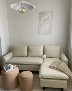 New Beliani Divano angolare 3 posti ELVENES Tessuto Beige chiaro Beige Nero