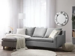 Hot Beliani Divano angolare 3 posti ELVENES Tessuto Grigio chiaro Marrone Grigio