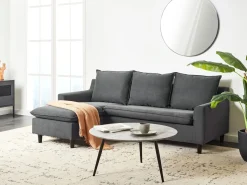 Outlet Beliani Divano angolare 3 posti ELVENES Tessuto Grigio scuro Marrone Grigio