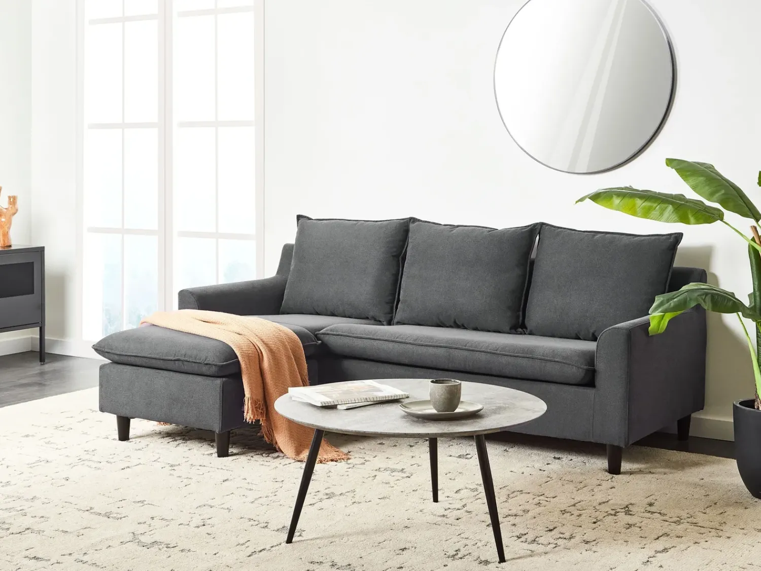 Outlet Beliani Divano angolare 3 posti ELVENES Tessuto Grigio scuro Marrone Grigio