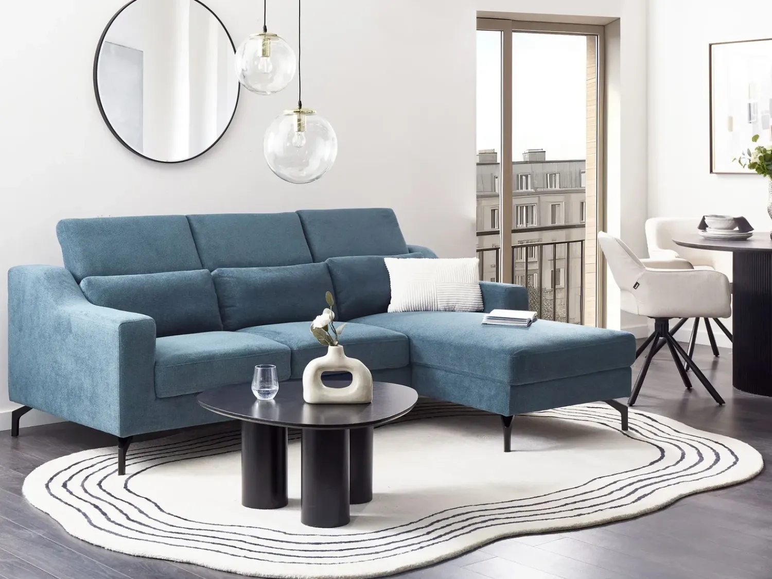 Online Beliani Divano angolare 4 posti GLOSLI Tessuto Blu marino Lato Sinistro Blu Nero