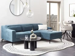 Online Beliani Divano angolare 4 posti GLOSLI Tessuto Blu marino Lato Sinistro Blu Nero