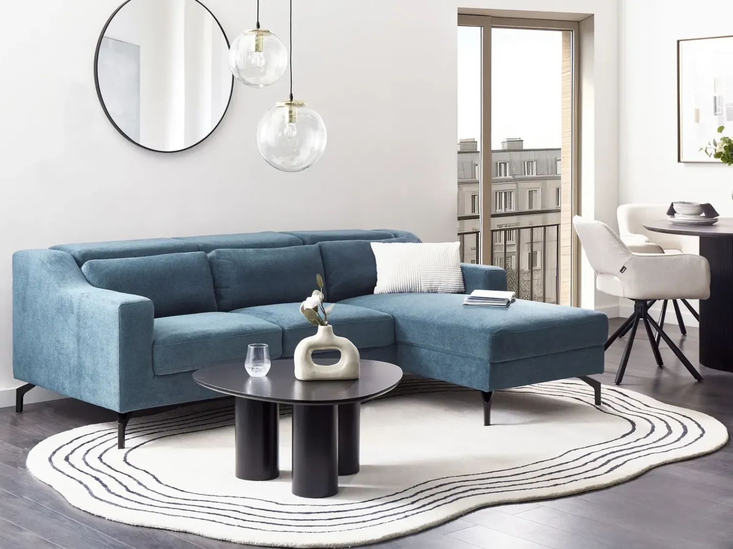 Online Beliani Divano angolare 4 posti GLOSLI Tessuto Blu marino Lato Sinistro Blu Nero