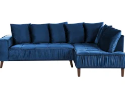 Sale Beliani Divano angolare 3 posti GRENA Velluto Blu marino Lato Sinistro Marrone Blu