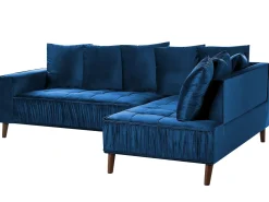 Sale Beliani Divano angolare 3 posti GRENA Velluto Blu marino Lato Sinistro Marrone Blu
